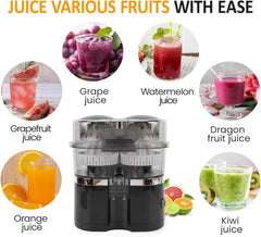 Dual Heads Electric Citrus Juicer, 100W 15000RPM Automatic Juicer Machine with Cleaning Brush,Portable Lemon Squeezer for Fresh Orange, Lemon, Lime, Kiwi, Grapefruit, Easy to