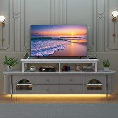 IBUYKE 45" Large TV Riser for 32-60 inch TV,Tabletop Short TV Stand with Storage and Steel Legs,Dual Screen Office Desk,Stand Riser,TV Riser Stand for Home,Bedroom,Living Room,Rustic Brown TVT002H