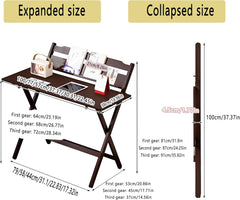 Height Adjustable Foldable Computer Desk, 2-Tier Shelves Study Table for Students, Small Writing Workstation for Home Office, Living Room, Bedroom & Balcony Corner (B, 57CM)