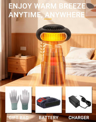 Battery Powered Camping Heater, 1500mah Rechargeable Space Heaters, Portable Car Window Defogger, Electric Cordless Golf Cart Heater, Quiet Long Heating, For Tent Golf Cart Office (10-cell*2)