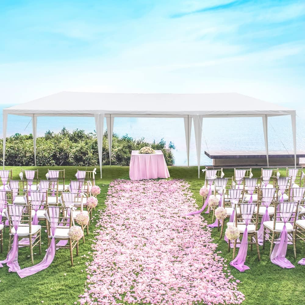 Outdoor Wedding Party Tent Camping Shelter Gazebo Canopy with Plastic Sprayed Iron Pipe Gazebo BBQ Pavilion Canopy Cater Events (30'' x 10''-White)