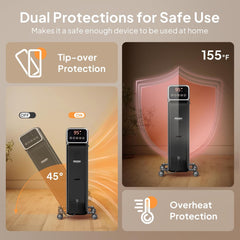 ROVSUN Oil Filled Radiator Heater w/Remote & APP Control, 1500W Portable Space Heater with Adjustable Thermostat, 24H Timer, Tip-Over & Overheat Protection for Indoor Use, Living Room Bedroom Office
