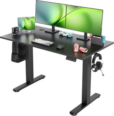 Seang Electric Standing Desk Adjustable Height, 55 x 24 Inch Sit Stand Desk with T-Shaped Frame, 3 Memory Presets & Cable Management for Home Office Computer Workstation, Black Frame/Rustic Brown Top