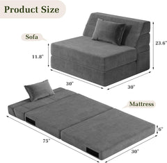 Folding Sofa Bed Convertible Sleeper Chair with Pillow Fold Out Couch Memory Foam Floor Mattress Portable Futon Sofa Bed Lazy Sofa for Living Room/Dorm/Guest Room/Home Office, Single, Navy Blue