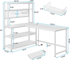 LITTLE TREE L-Shaped Computer Desk 55 Inch Reversible Office Desk Study Writing Table with Wireless Charging and Bookshelf for Home Office