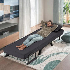 Convertible Sofa Bed Sleeper Chair,Single Person Chaise Lounge Couch with Pillow,Upholstered Lazy Bed with 6 Angles Adjustable Backrest,Folding Sofa Arm Chair for Apartment/Office/Home (Light Gray)