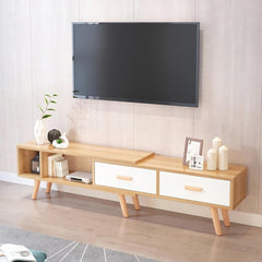 TV Stand, TV Stands for Living Room, Television Stand, Retractable TV Cabinet for 78 inches with 2 Drawers and Open Shelf, TV and Media Console for Living Room, Light Brown