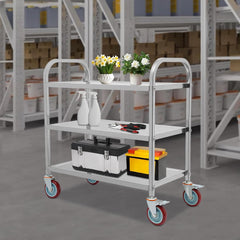 Stainless Steel Kitchen Cart 3 Tier Utility Trolley Catering Storage Shelf 300lbs Capacity w/Locking Wheels Mobile Serving Cart for Restaurant Hotel Home