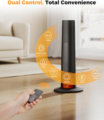 Space Heater for Indoor Use - 25" Tower Portable Heater with 3D Flame, Remote, Adjustable Thermostat, 2 Heat Modes, Multiple Safety Protection, 12H Timer, Quiet Electric Heater for Large Room