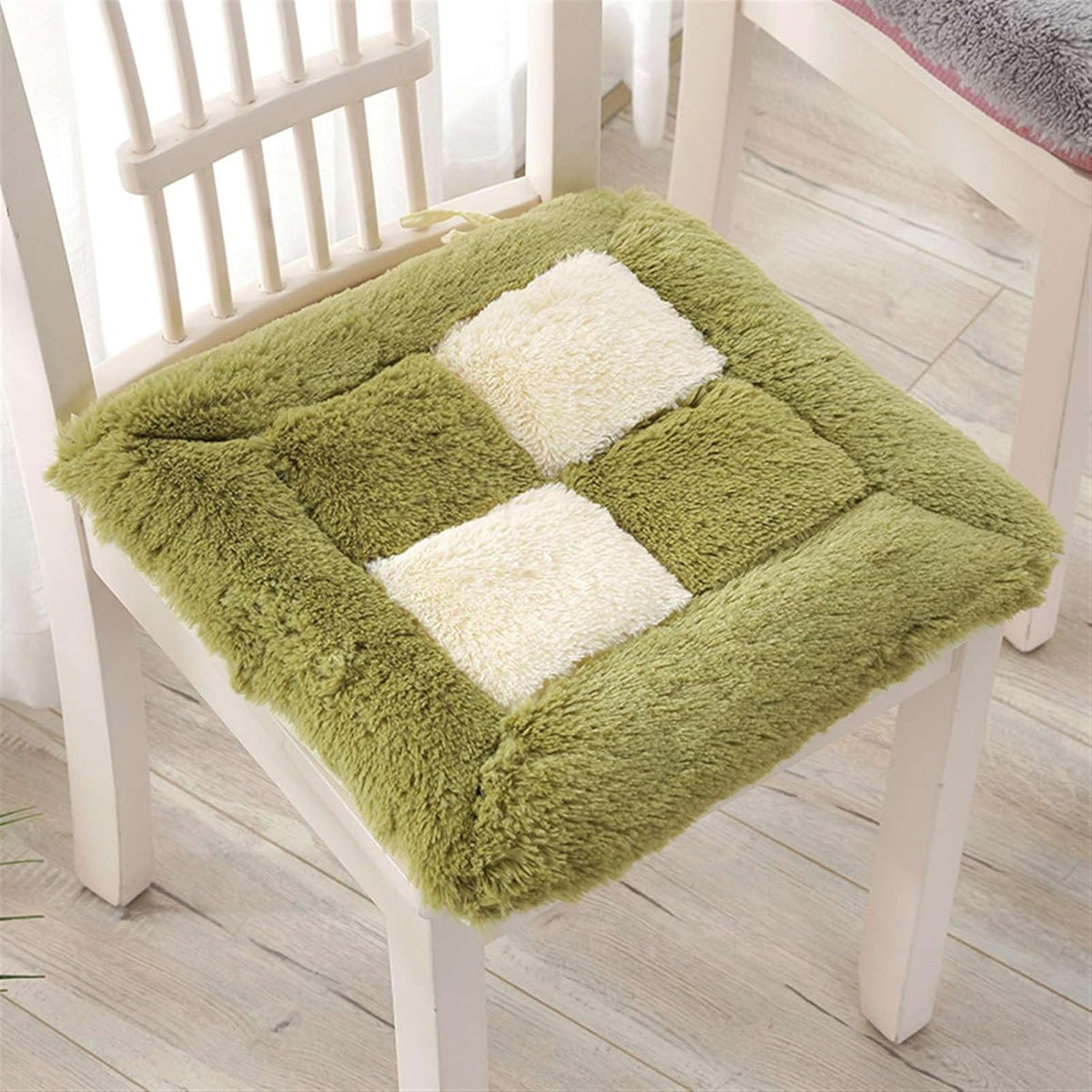 Chair Cushions for Dining Chairs, Square Seat Cushion Chair Pads with Ties and Non Slip Backing, Soft Comfort Plush Thick Chair Mat for Kitchen Office Chair Green 15.7 x 15.7 Inch
