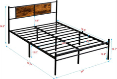 Black Full Size Bed Frame with Wood Headboard, Heavy Duty Metal Platform Bed with Storage Space for Bedroom, No Box Spring Needed, Easy Assembly (Full)