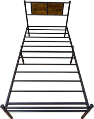 Full Size Steel Bed Frame with Wood Headboard - Heavy Duty Metal Platform Bed 800lb Capacity No Box Spring Needed Black Industrial Design