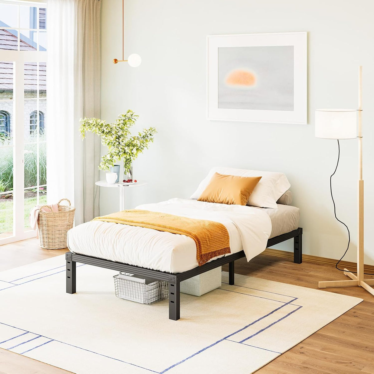 Bed-Frame-Queen, 14 Inch Metal Platform Bed-Frame No Box Spring Needed, Heavy Duty, Easy Assembly, Noise Free, Black