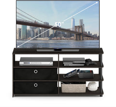 Furinno Brahms TV Stand Entertainment Center with Shelves and Storage for TV Size up to 45 Inch, Espresso/Black