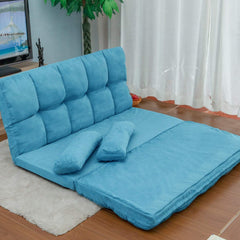 Harper & Bright Designs Double Chaise Lounge Sofa Floor Couch and Sofa with Two Pillows (Blue)