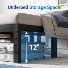 Avenco Metal Platform Bed Frame Twin Size 12 Inch – Noise Free Quiet Design, Heavy Duty Steel Support, Under Bed Storage, Easy Assembly, No Box Spring Needed