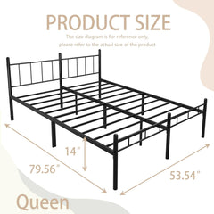 14 Inch Queen Size Bed Frame No Box Spring Needed,Metal Platform with Headboard and Footboard,Heavy Duty Slats Support Easy Assemble Noise Free(Black and Rhombus)