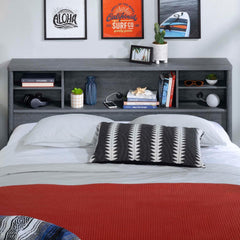 Gray Queen/Full Headboard Only, Free Standing Wood Bookcase Headboard with Storage Shelf for Bedroom, 64.8" Lx10.16 Dx40.39 H (Gray, Full/Queen)