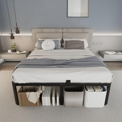 Metal Bed Frame,Twin Bed Frames with Fixed Stand,Bedframe with Storage Space,Easy Assembly,No Box Spring Needed,Headboard Hole and Round Corner Legs Mattress Retainers 14 Inch,Black,Twin