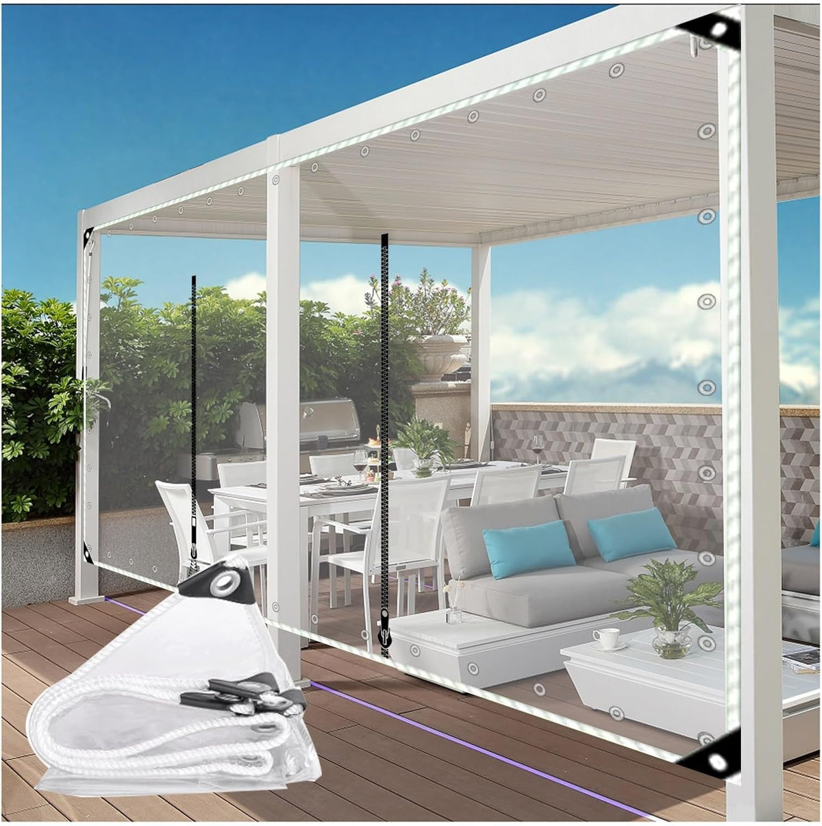 Outdoor Clear Tarp Curtains 0.5mm PVC Tarpaulin,Clear Tarp with 2 zipper，Transparent Tarpaulin Side Panels Pergola Patio Porch Gazebo Heavy Duty Curtains，Customizable ( Size : H1.5xW4.5m/H4.9xW14.7ft