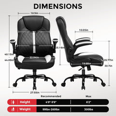 COMHOMA Office Computer Gaming Chair Ergonomic Desk Chair for Adults with Lumbar Support Flip-Up Arms Adjustable Height Swivel Wheels PU Leather Executive Design for Short People Use, Deep White