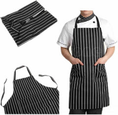 Aprons With Pockets Adjustable Black Stripe Bib Apron with Pockets Waiter Kitchen Cook Apron