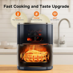 Simple Deluxe Air Fryer - 6.34 QT Digital Airfryer with Visible Window, 12 Presets Functions, Nonstick and Dishwasher-Safe Basket, 1700W, Gray