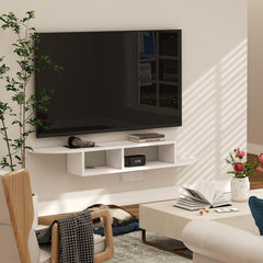 Floating TV Stand, Wall Mounted Entertainment Center and Cabinet Shelf, TV Console with Storage, Media Console for DVD Player, Space-Saving Under TV Shelf for Bedroom, Living Room (Grey)