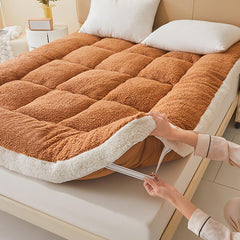 MASTERMARK White Grey Sherpa Mattress, 59"x79" inch Bed Mattress, Medium Plush Feel, Fluffy Soft Solid Color Fleece Mattress