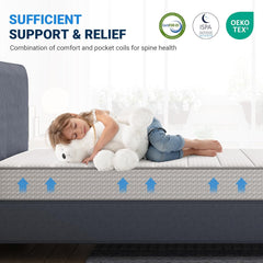 Avenco Twin XL Mattress, 8 inch Twin Size Mattresses with Individual Pocket Spring, Mattress for Kid Bunk Bed, Toddler and Trundle Bed,Certified Safe Foams Mattresses in a Box