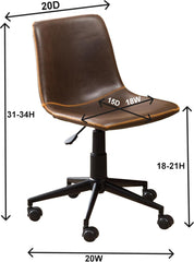 Minimalist Office Desk Chair with Wheels and Adjustable Height – PU Leather Rolling Desk Chair for Home Office, Ergonomic Computer Chair with 5 Silent Wheels (Brown)
