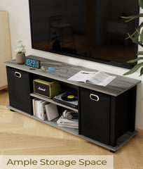 Bedroom TV Stand with 2 Bins, TV Entertainment Center with Storage for TVs Up to 50", Wooden TV Stand for Bedroom, Living Room