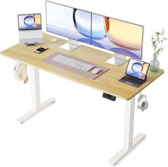 YIHAYO Electric Standing Desk, 55 x 24 Inches Stand Up Desk with Splice Board, Adjustable Height Desk, Computer Desk for Home Office, White Frame/White Top