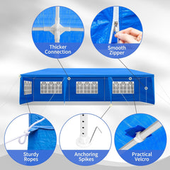 Pop-up Gazebo Instant Portable Canopy Tent, Waterproof Canopy Patio Wedding Gazebo with 8 Removable Sidewalls, Windows, Stakes, Ropes, Carrying Bag for Patio Outdoor&Commercial Events (10'x30', Blue)