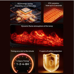 Electric Fireplace Heater for Indoor Use with Realistic 3D LED Flame,Double Safety Protection，Overheat Sensor and Safety Tip-Over Switch, Portable Fireplace Heater for Home Office Christmas Decoratio