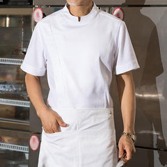 Men's Zip Front Cool Breeze Chef Coat Solid Color Kitchen Cook Uniform Jacket Polo Shirts Short Sleeves