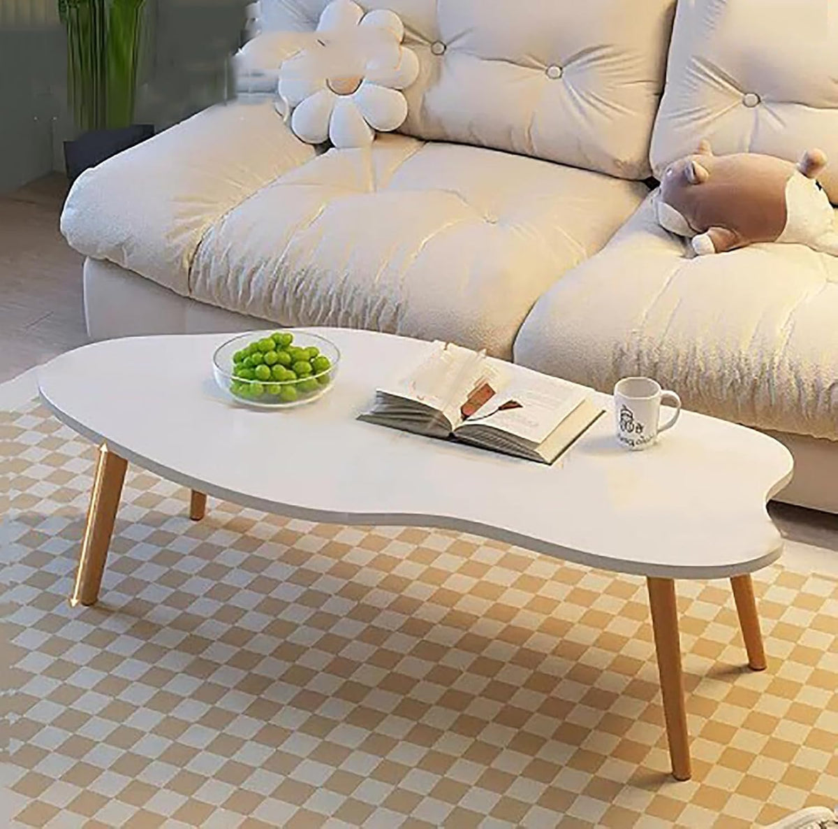 Cloud Shape Irregular Wood Coffee Table,Small Oval Coffee Table-Mid Century Modern Tea Table,for Living Room Center Minimalist Display End Table,Small Space Coffee Cocktail Table