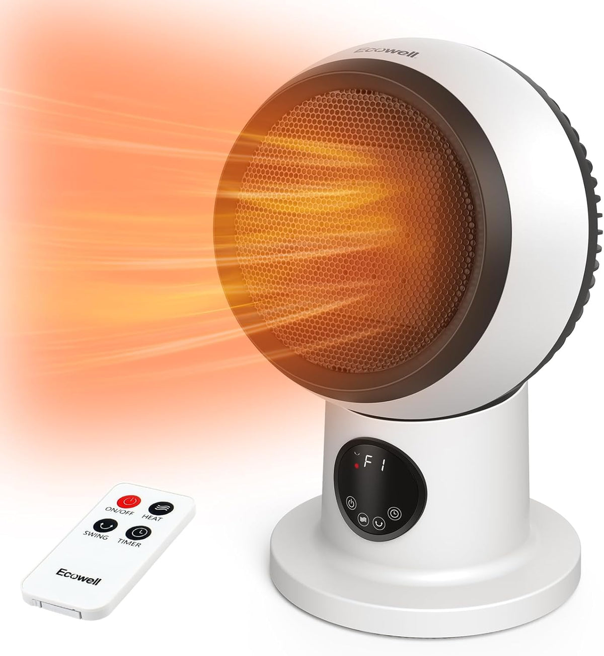 ECOWELL Space Heater Fan Combo, 1500W 2S Fast Heating Electric Ceramic Heater with Remote & LED Display, Overheating and Tip-Over Protection, Portable Quiet Desk Air Circulator Heating Fan