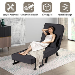 Convertible Sofa Bed Sleeper Chair,Single Person Chaise Lounge Couch with Pillow,Upholstered Lazy Bed with 6 Angles Adjustable Backrest,Folding Sofa Arm Chair for Apartment/Office/Home (Light Gray)