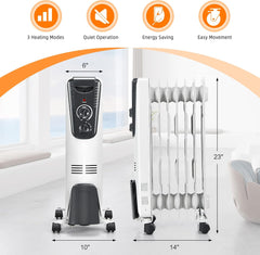 TANGKULA Electric Oil Heater, 1500W Oil Filled Radiator Heater w/Tip-over and Overheating Protection, Portable Radiant Heater with Adjustable Thermostat, 3 Heating Modes for Home Office