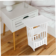 White Hollow Bedside Table Small Side Table for Bedroom and Living Versatile Nightstand with Lower Shelf for Books and Essentials Compact Modern Dressing for Sofa and Organization