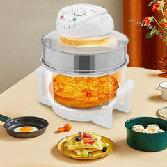 17.96Qt Extra Large Glass Turbo Air Fryer, 360° Viewable Airy Fryer with Expansion Ring, 1200W-1400W Electric Oven with Grill for Home Kitchens, Family Gatherings