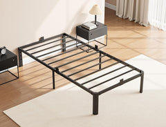 14 Inch Metal Bed Frame Twin Size, Heavy Duty Balck Platform Twin Bed Frames with Round Corner Legs, Mattress Slide Stopper, No Box Spring Needed, Easy Assembly