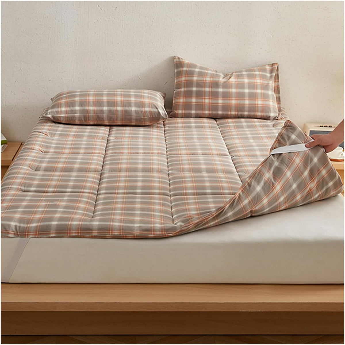Plaid Printed Mattress for Floor, Portable Japanese Futon Sofa Bed, Folding Floor Mattress for Sleeping, Roll Up Futon Mattress -Japanese Floor Futon Tatami Washable,E,100x200cm/39x79in