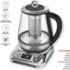 Chefman Digital Electric Glass Kettle, No.1 Kettle Manufacturer, Removable Tea Infuser Included, 8 Presets & Programmable Temperature Control, Auto Shutoff, Water Filter, 6+ Cup Capacity, 1.5 Liter