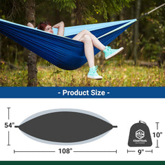 Coastrail Outdoor Deluxe Portable Hammock Compact 1-Person 108"*54" Hammock Multi-Purpose Indoor/Outdoor- Hammock Kit with Tree Straps and Carabiners, Blue, One Size