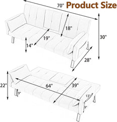 72" Pink Velvet Futon Couch Living Room Couch Bed Convertible Sleeper Sofa Bed with Cup Holder for Bedroom Guest Bed 2 Seater Reclining Sofas Couches with Nailhead Trim for Small Space (Pink)