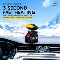 Battery Operated Space Heater, Portable Car Battery Powered Heater, Rechargeable Window Defroster Defogger, Cordless Heater Fan with Battery Charger, Anti Tilt Design for Camping/Cars (10-cell*2)