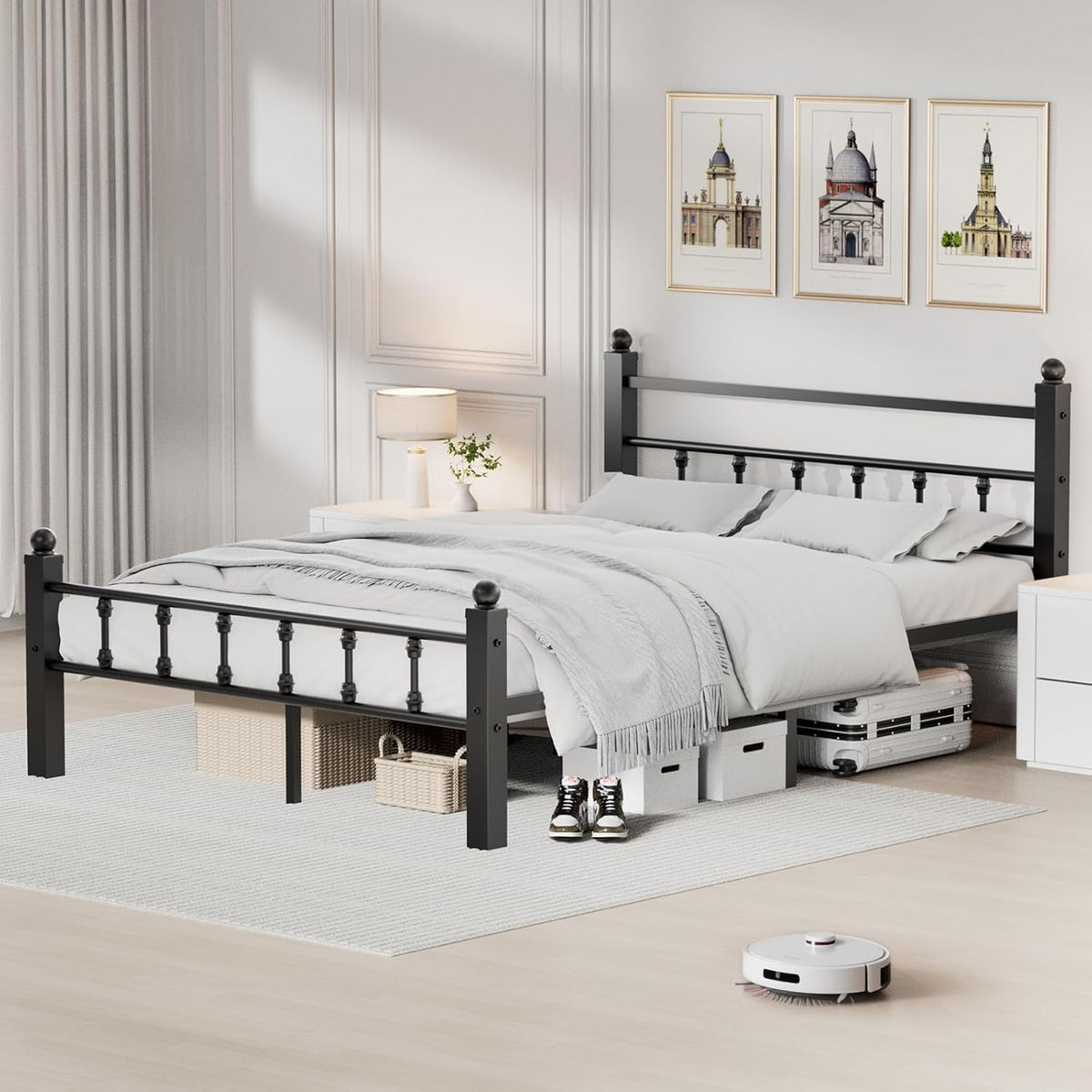 Metal Twin Bed Frames, Noise-Free Design & Underbed Storage Heavy Duty Bed Frames with Headboard No Box Spring Needed/Tool-Free Assembly