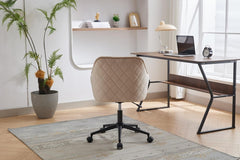 Luxury Velvet Office Desk Chair – Modern Home Desk Chair with Wheels, Perfect for Living Room, Bedroom, and Study Room(Light Camel)